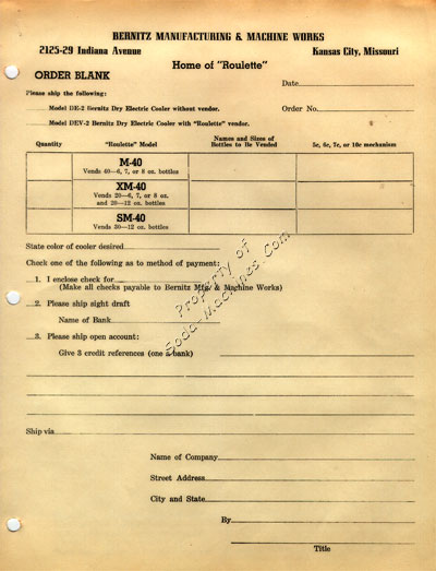 Bernitz Mfg. Order Blank Form